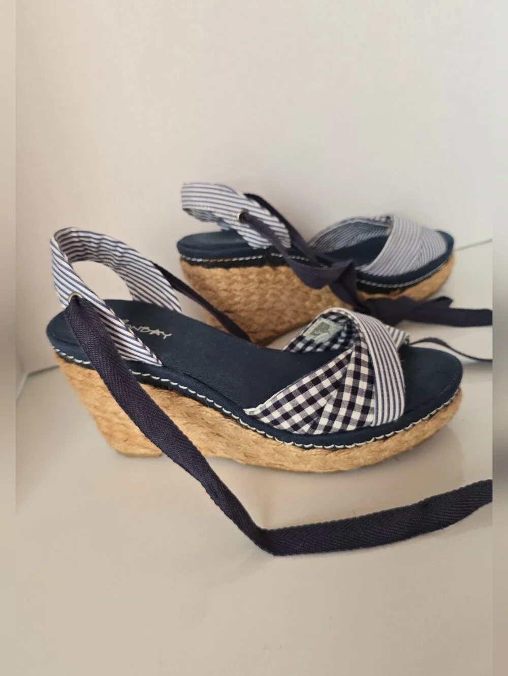 Women’s Navy Striped Espadrille Wedge Sandals By: Unionbay